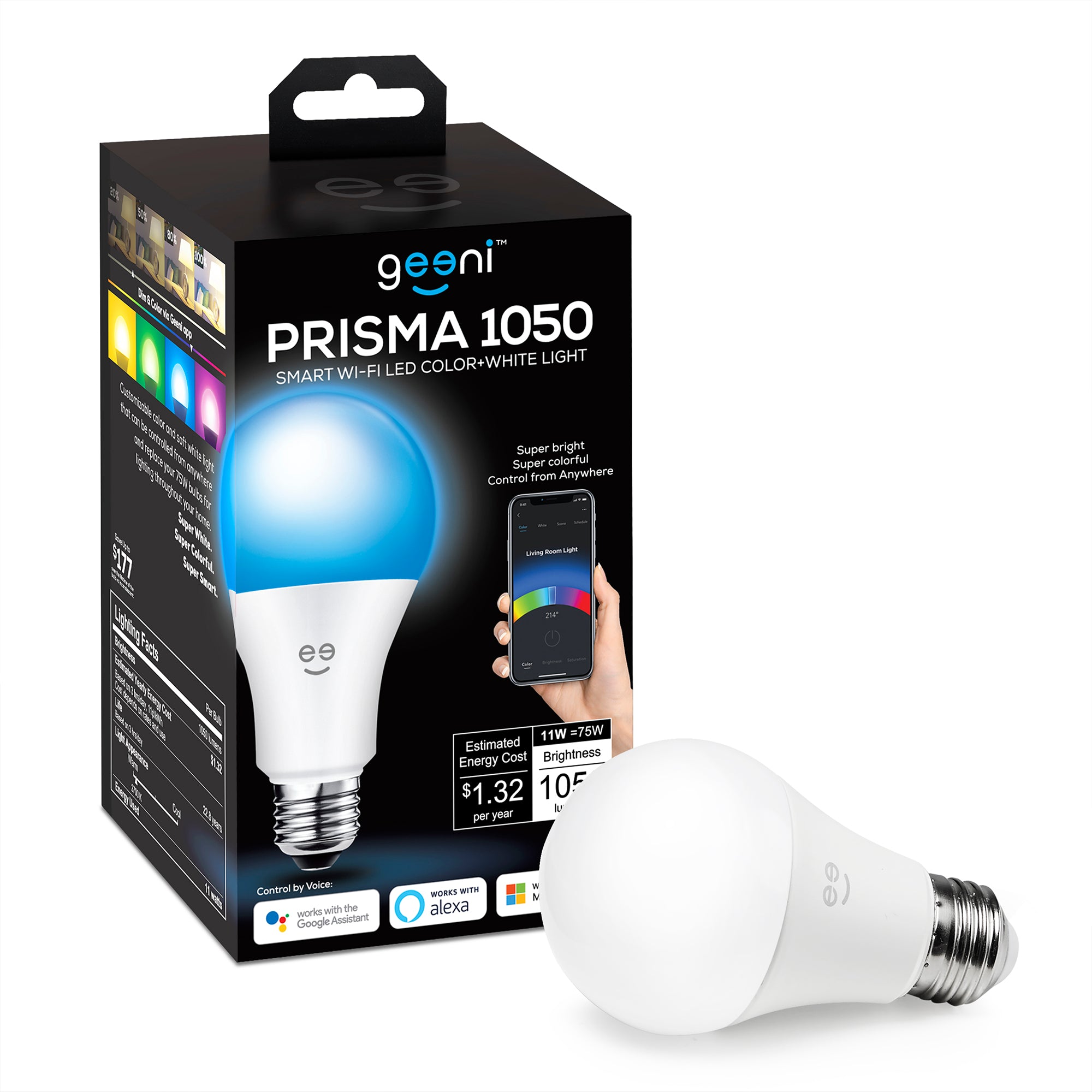 Geeni Prisma A21 Smart Bulb - Multicolor and Warm White