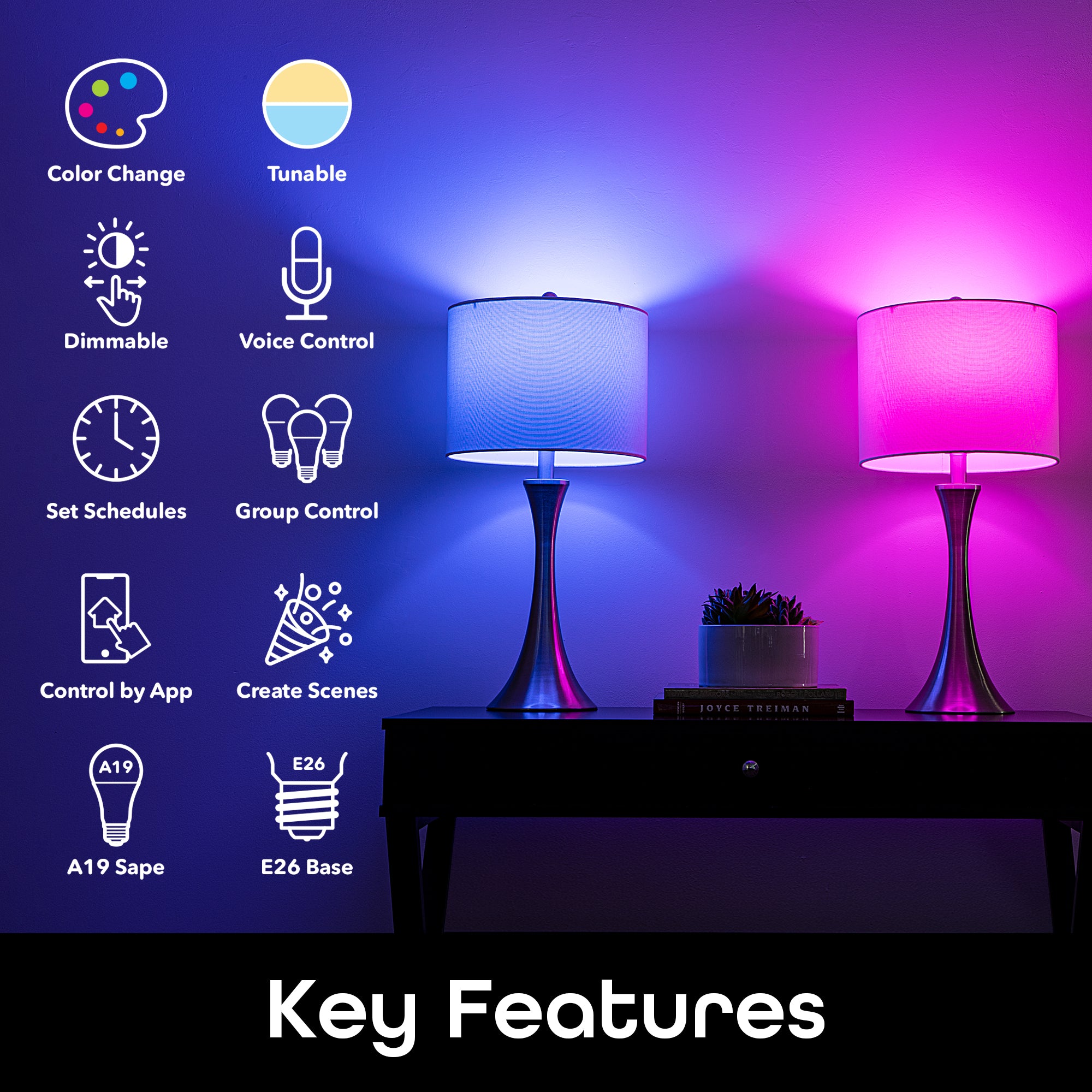 Geeni Prisma Plus 800 A19 Smart Bulb - Multicolor and Tunable (4-Pack)