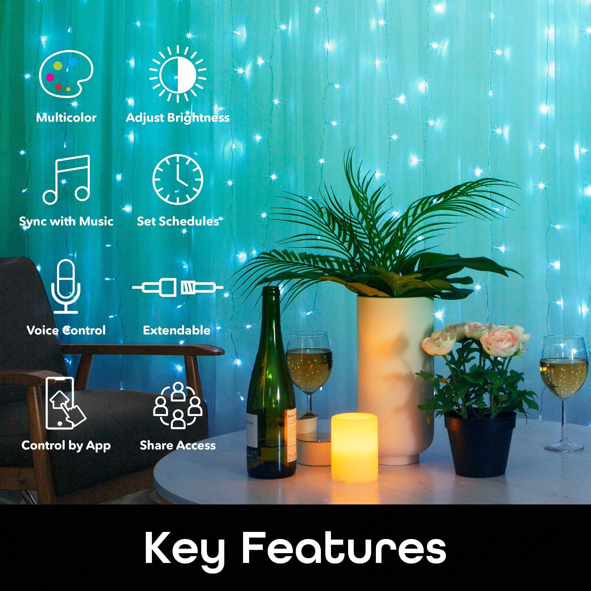 Geeni Cascading Curtain Lights (6.6 ft. x 5 ft.)