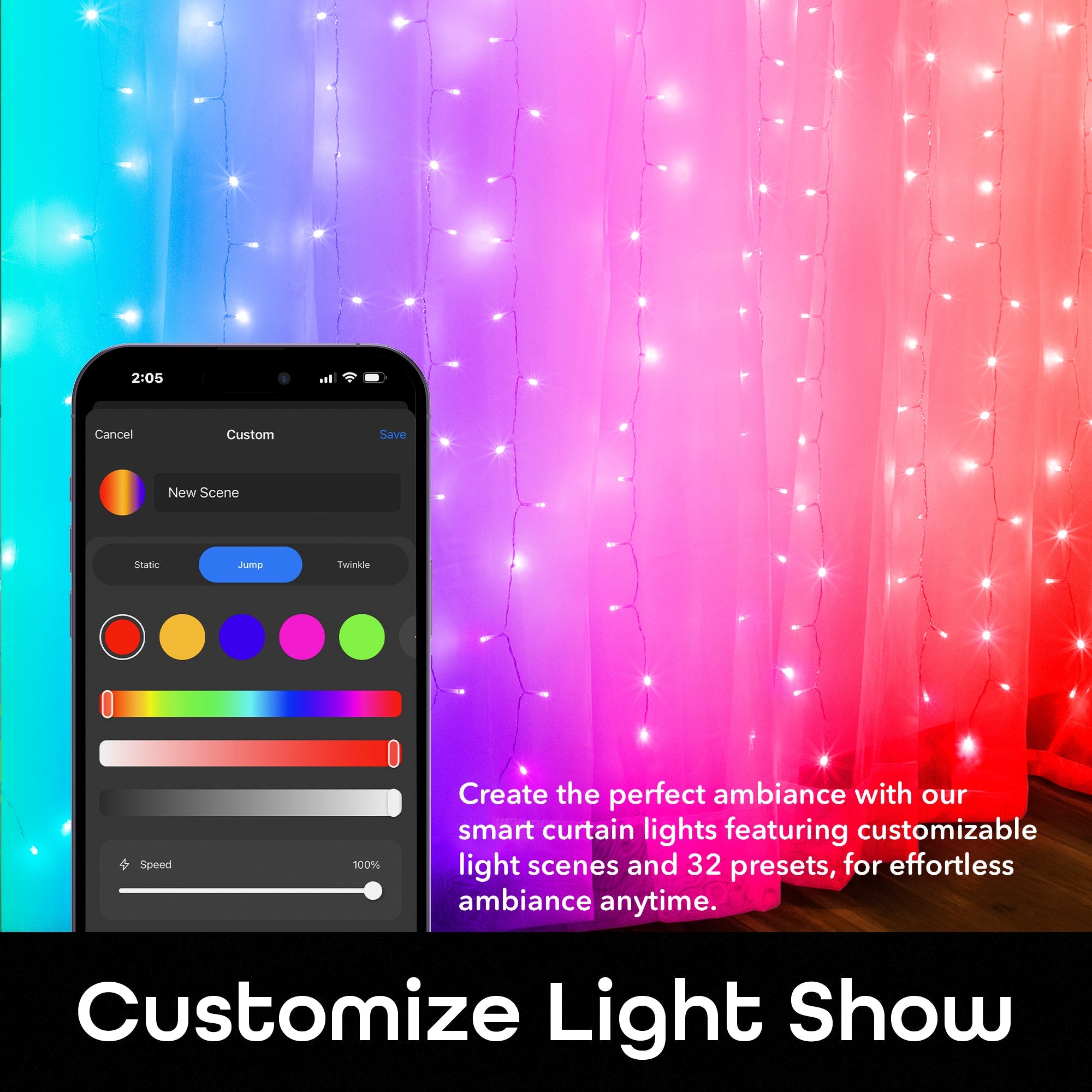 Geeni Cascading Curtain Lights (6.6 ft. x 5 ft.)