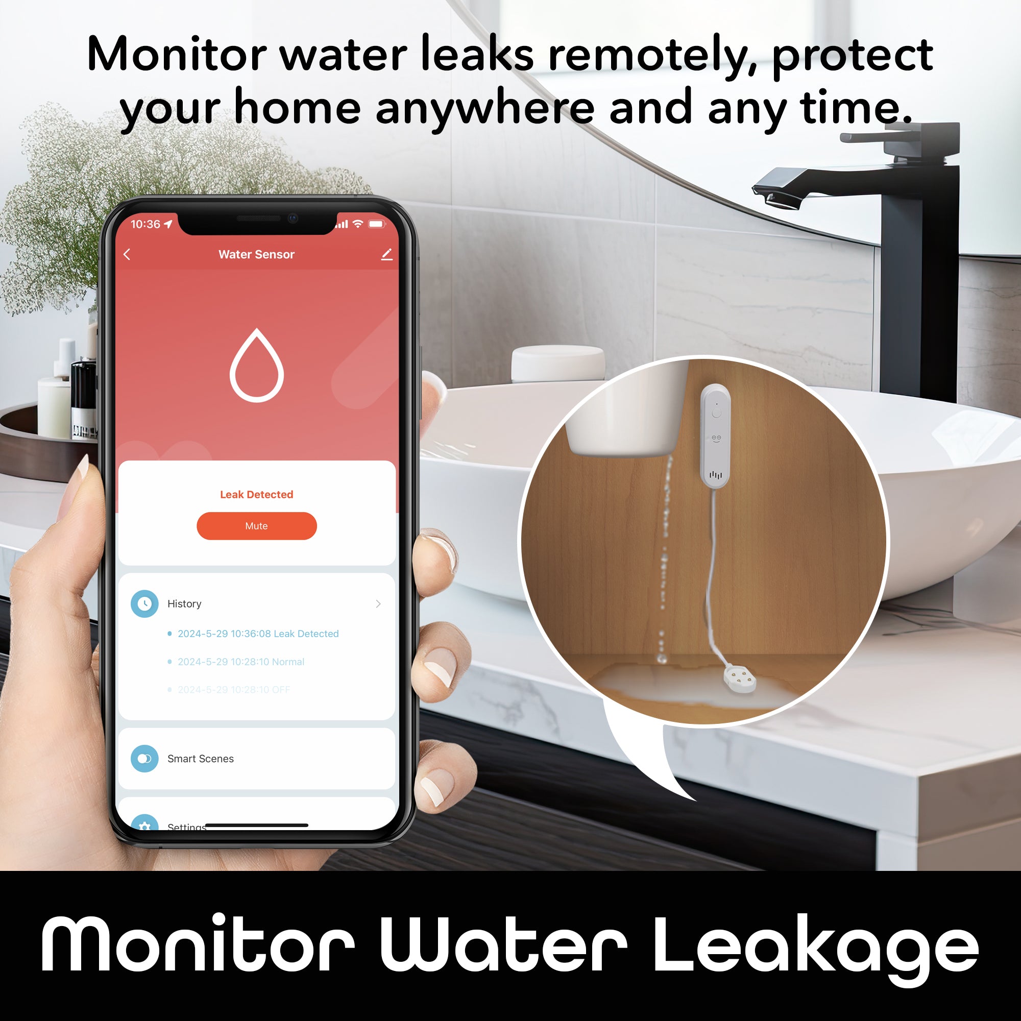 Geeni Smart Home Water Leak Detector with Siren