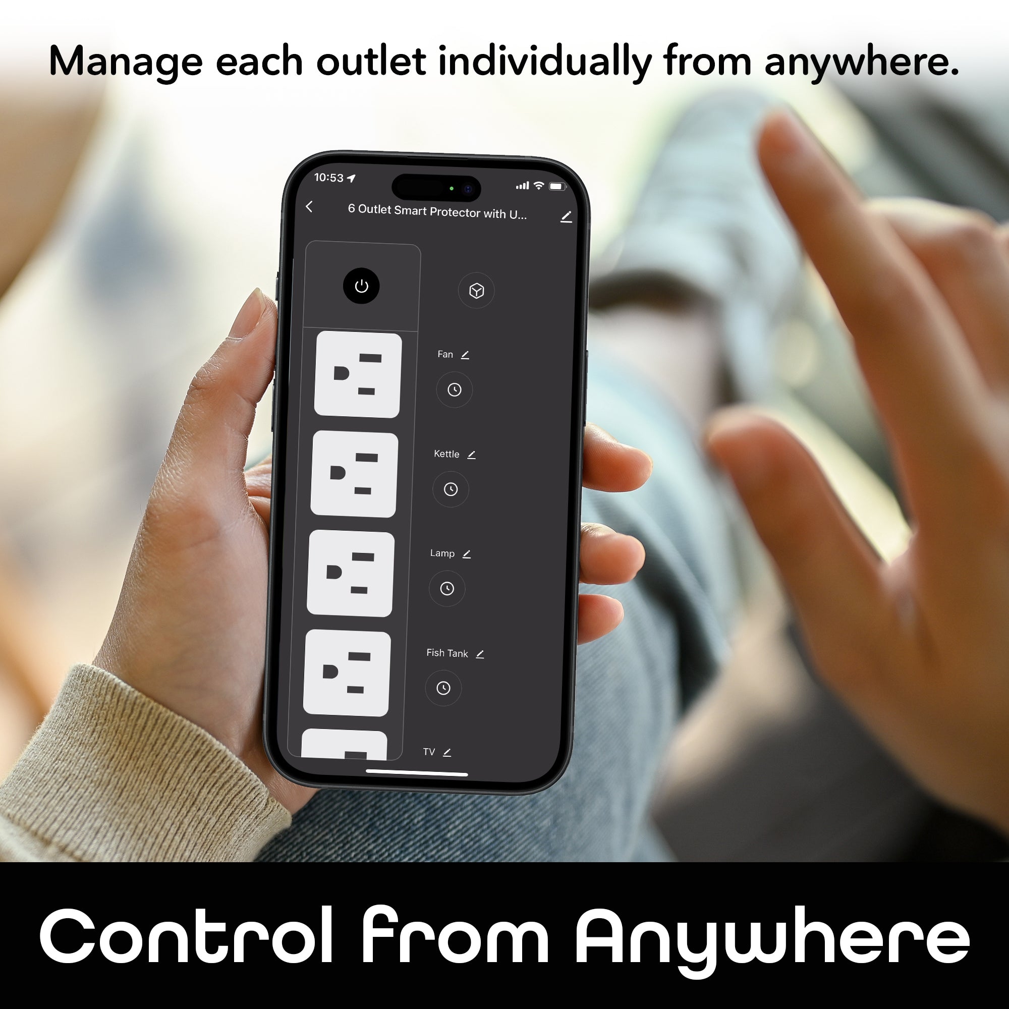 Geeni Smart Plug Power Strip, 6 Outlets and 2 USB Ports, 6 ft. Cord