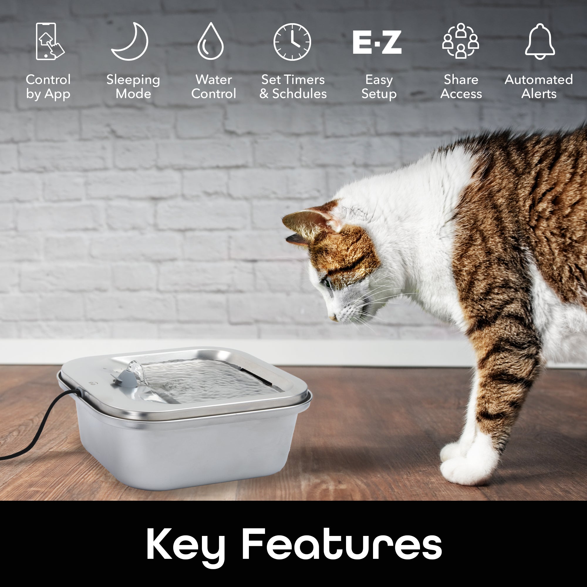 Geeni PetConnect Smart Pet Water Fountain Stainless Steel - 4L Automatic Filtered Water Bowl for Cats and Dogs