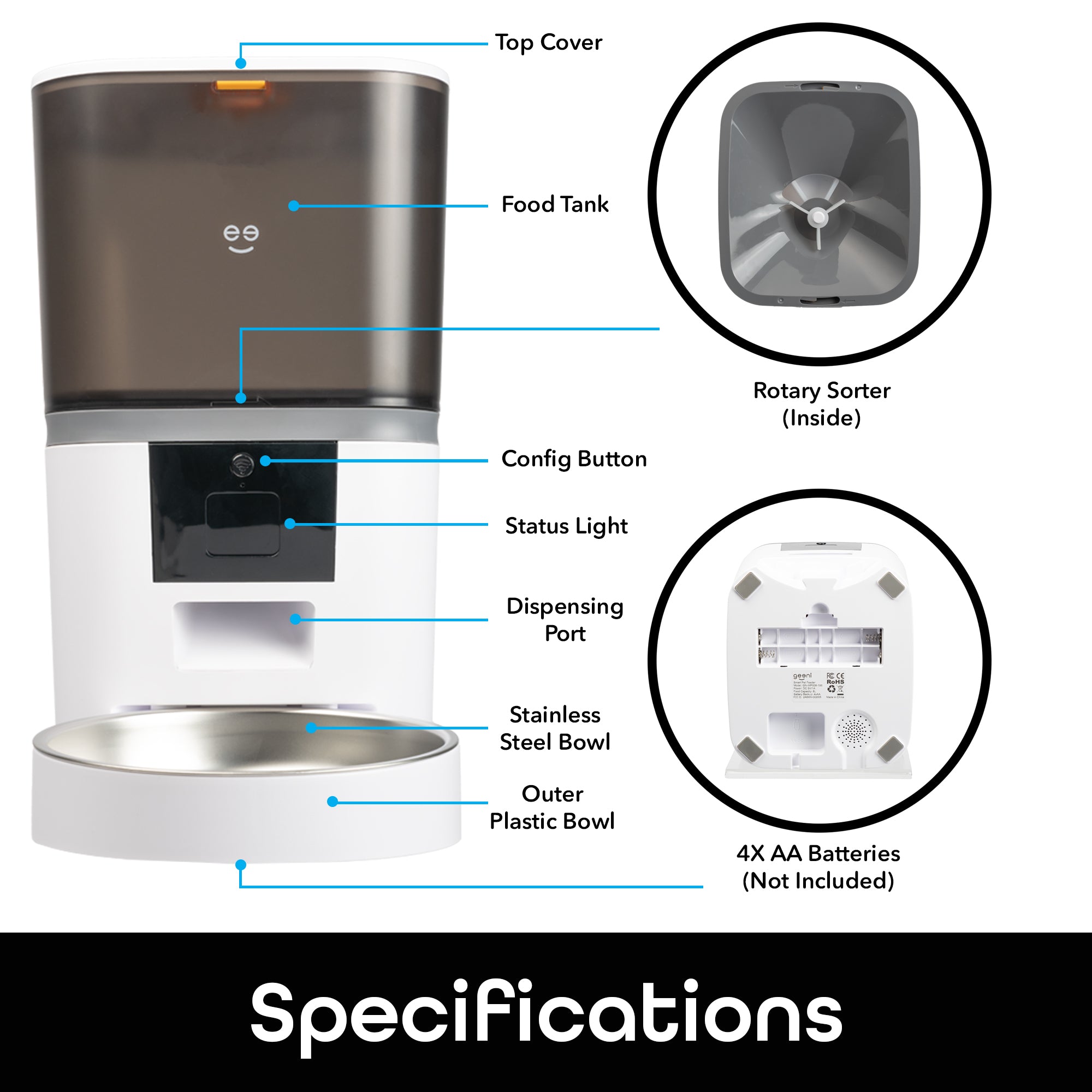 Dog Feeder Alexa Enabled Cat Feeder Smart Pet Feeder 6L WiFi Auto