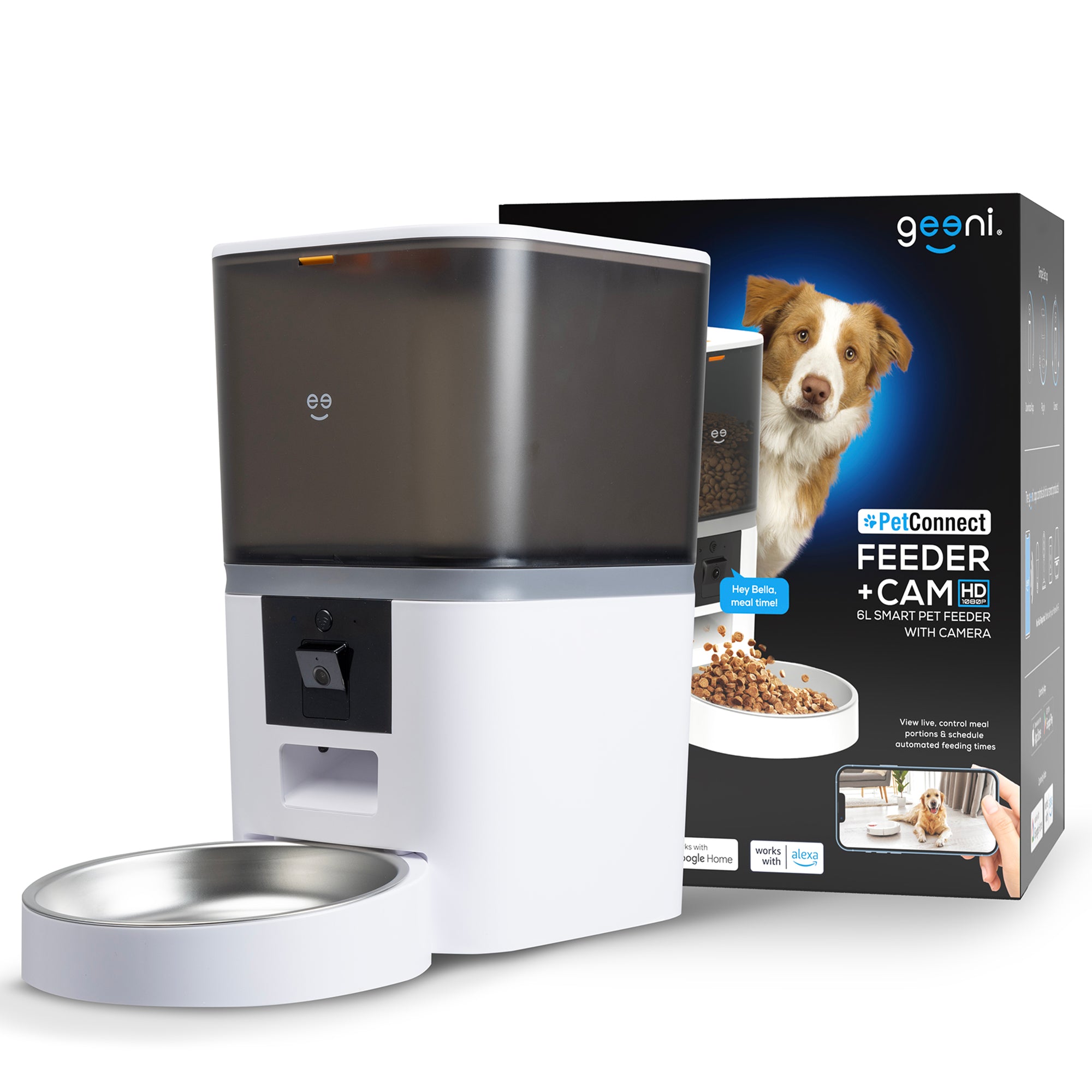 Geeni 6L Smart Pet Feeder with Camera, 1080p HD