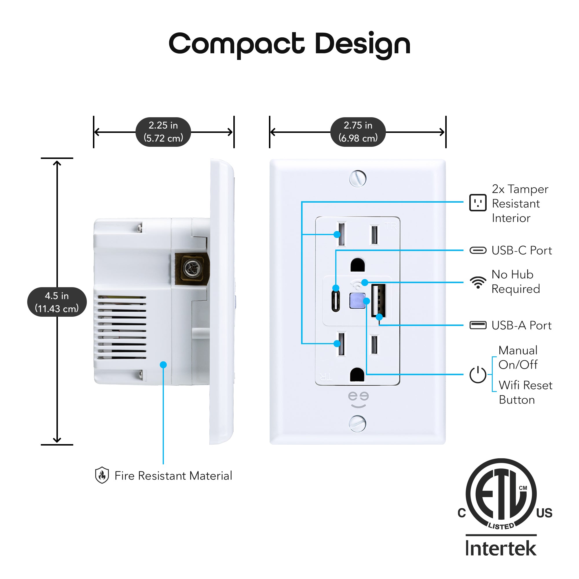 Geeni Current Smart Wi-Fi Outlet with 2 Fast Charge USB Ports (20W USB-C PD & Quick Charge USB-A)