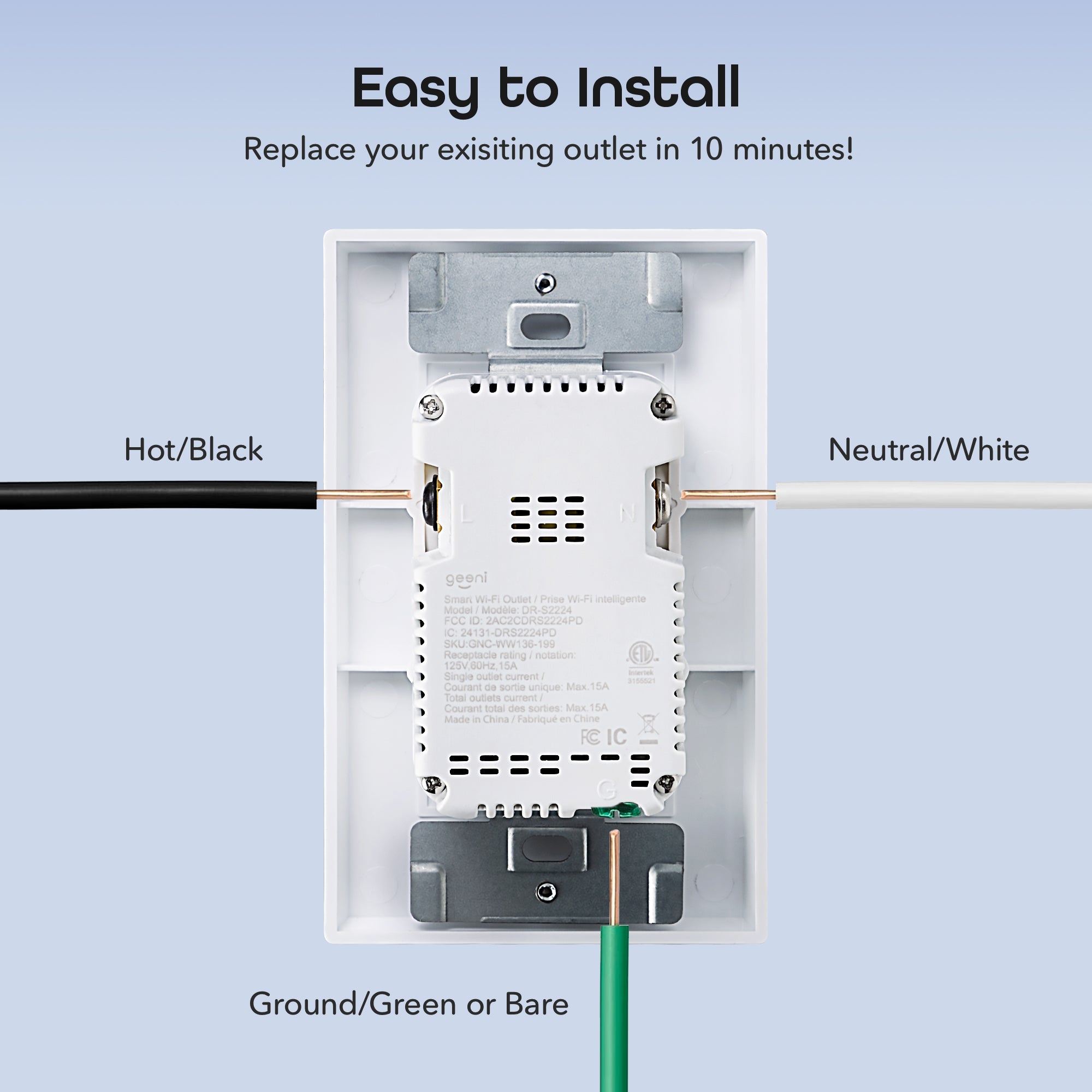Geeni Current Smart Wi-Fi Outlet with 2 Fast Charge USB Ports (20W USB-C PD & Quick Charge USB-A)