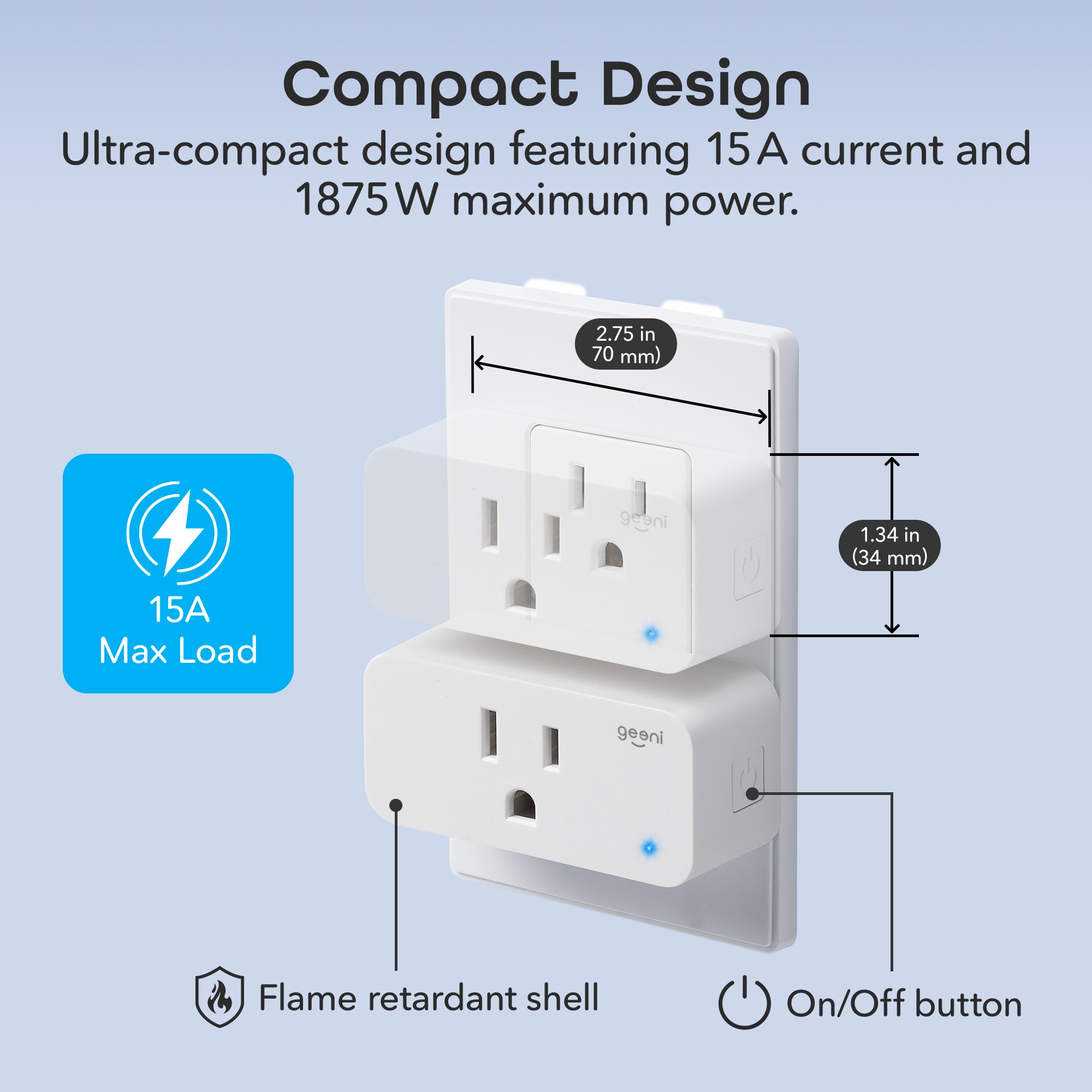 Geeni Smart Plug Mini 15A Outlet (2-Pack)