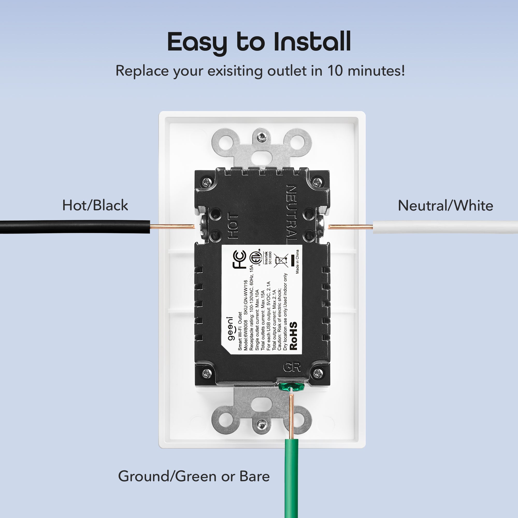 Geeni Smart WiFi in-Wall Outlet, White (4 Pack)