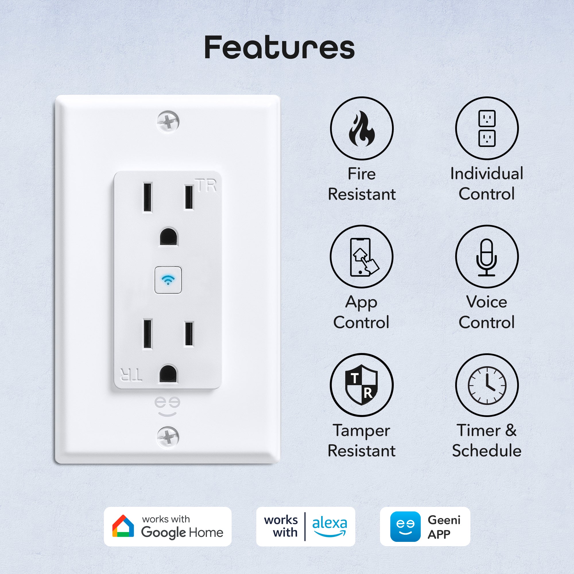 Geeni Smart WiFi in-Wall Outlet, White (4 Pack)