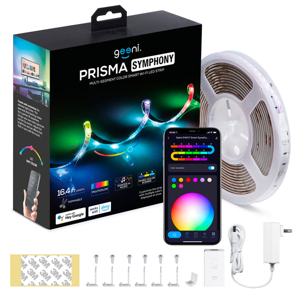 Geeni Prisma Symphony Smart LED Strip Lights, RGBIC Neon Color Changing, 16.4 ft