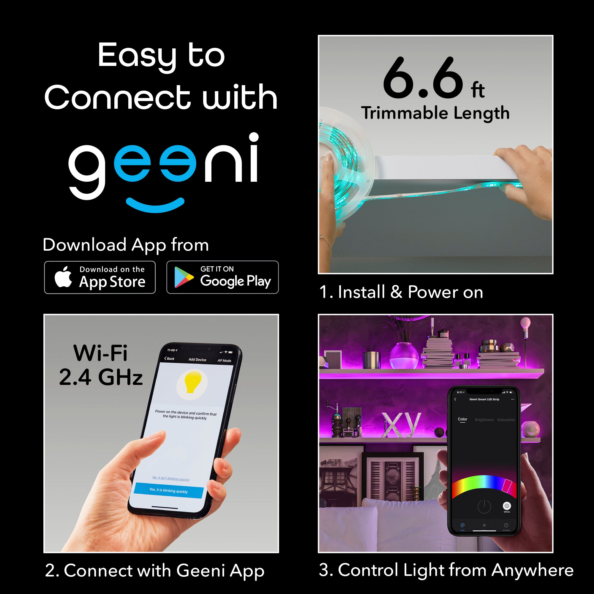 Geeni Prisma Strip - USB Powered Smart LED Light Strip Kit, RGB, Trimmable, 6.6 ft.