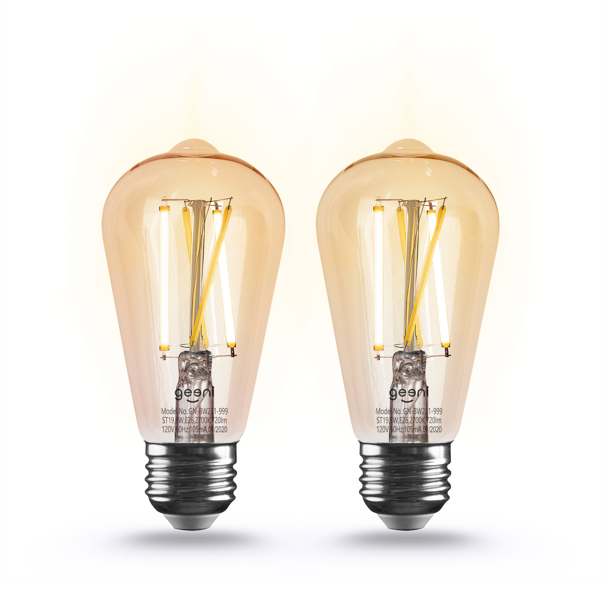 Geeni LUX Edison 60W Equivalent White Dimmable Tunable ST19 E26 Amber Smart LED Bulb (2-Pack)