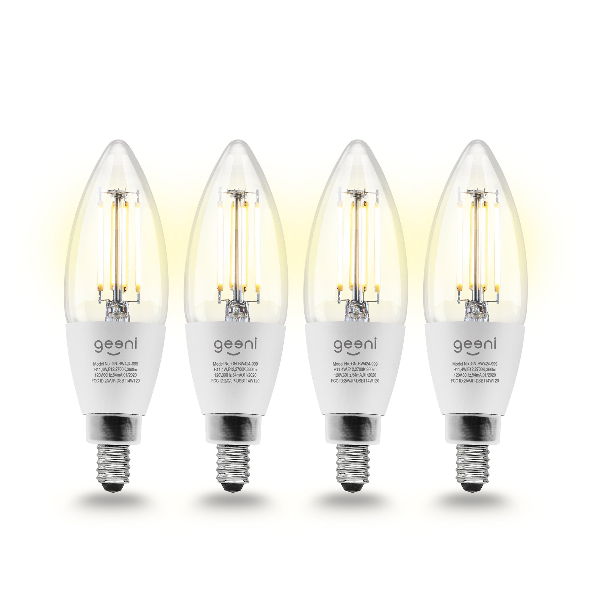 Geeni LUX Edison 40W Equivalent Warm White Dimmable B11 E12 Filament Smart LED Bulb (4-Pack)