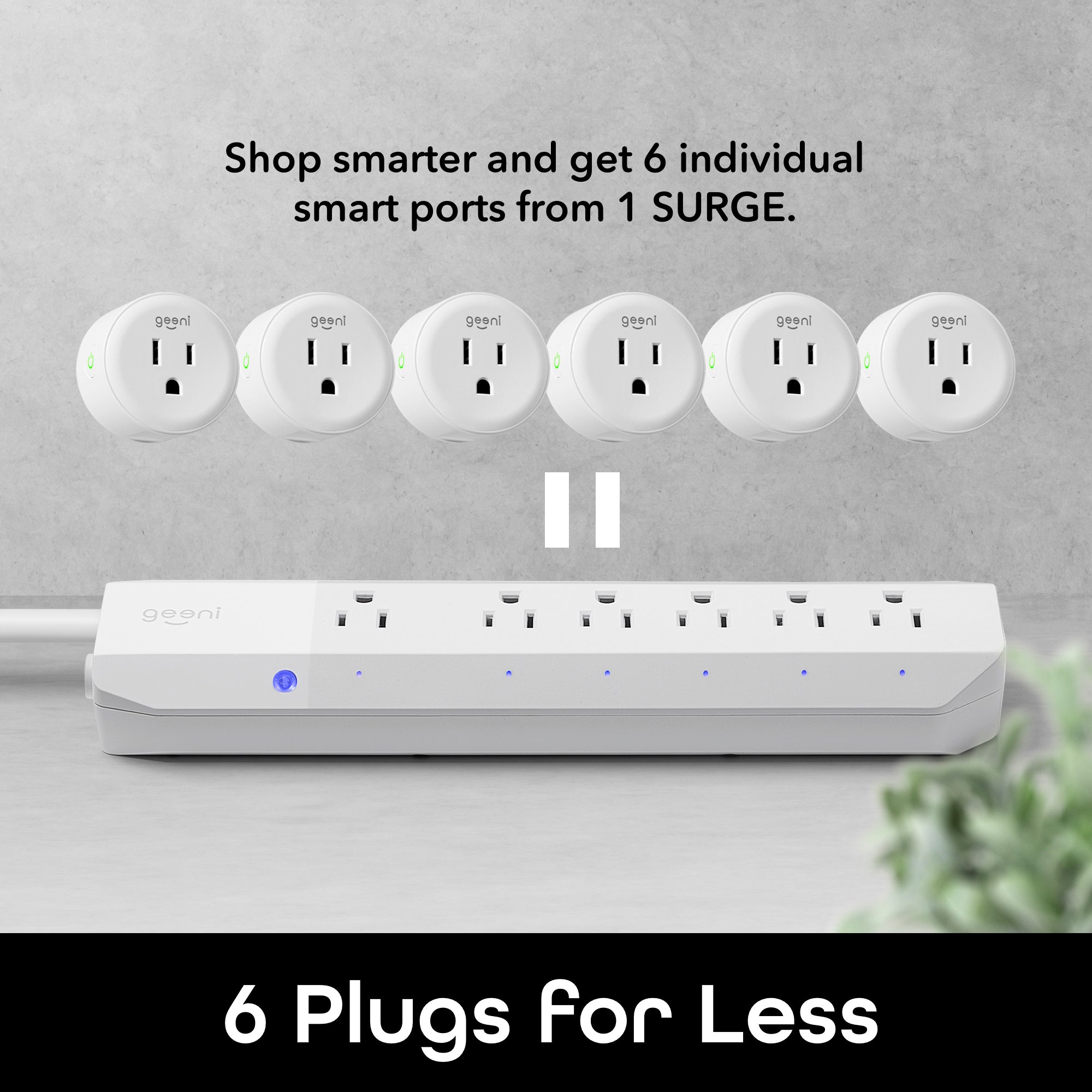 Geeni 6-Outlet Smart Surge Protector, 3 ft.