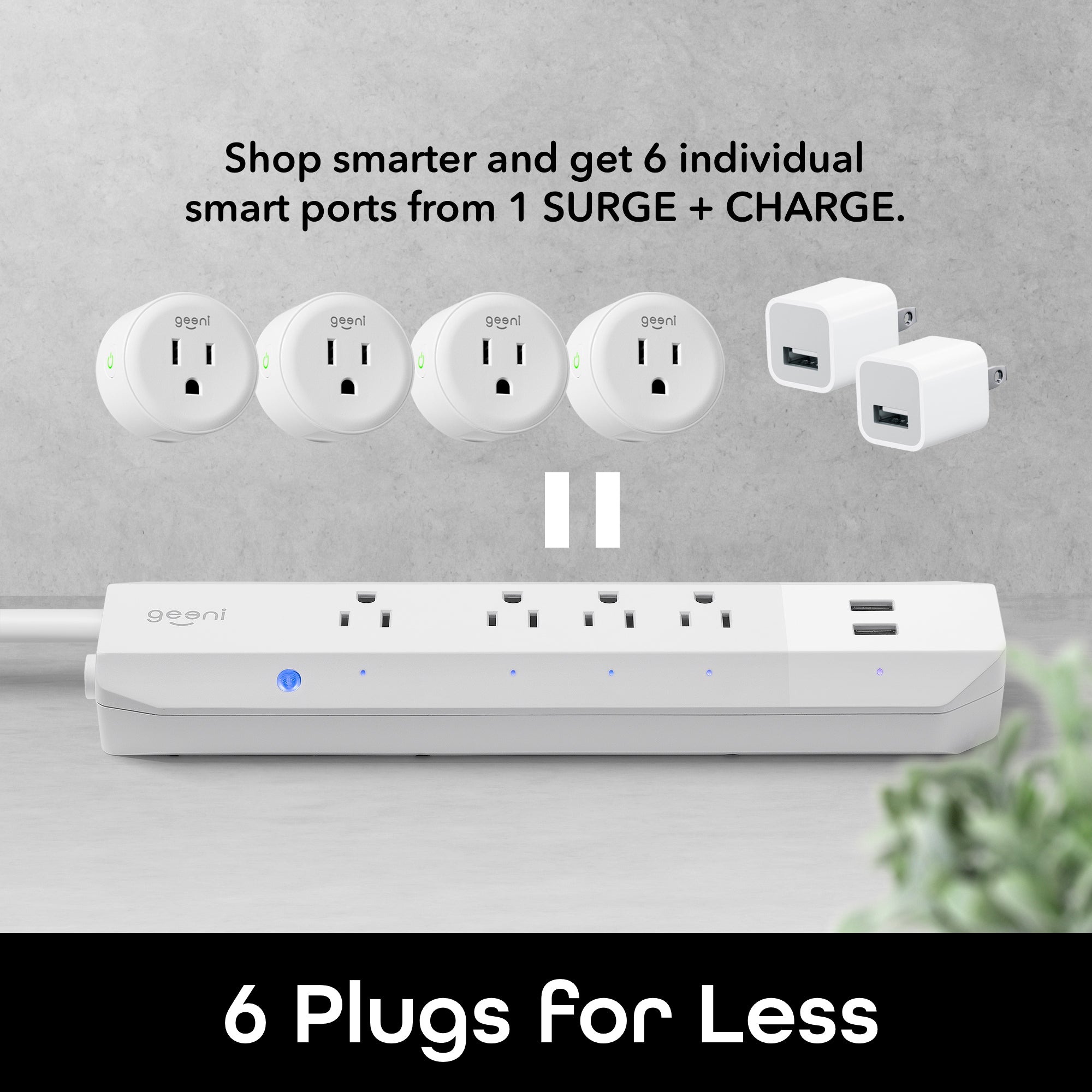 Geeni Surge 4 Outlet, 2 USB Smart Wi-Fi Surge Protector Strip