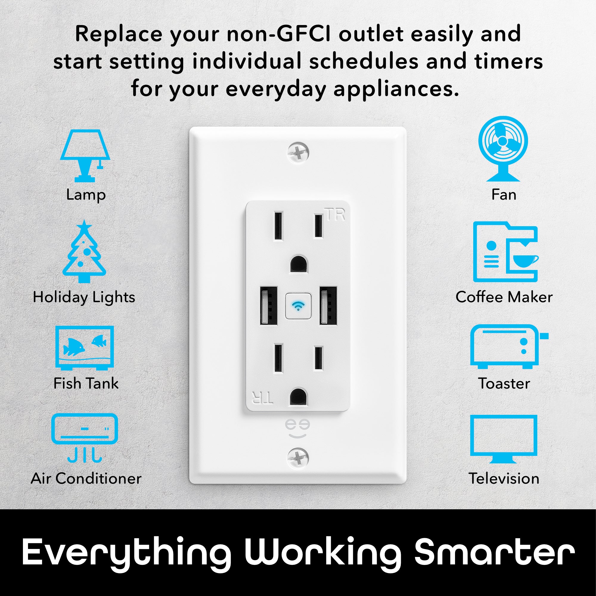 Geeni Current+Charge Smart Wall Outlet (2 Plugs & 2 USB Ports)