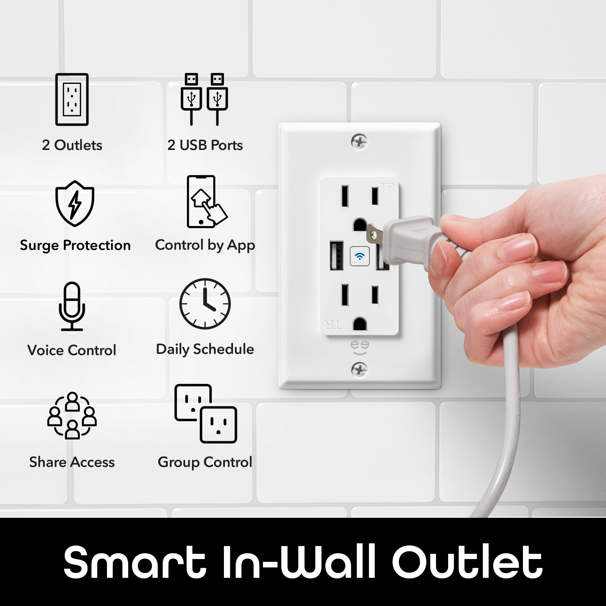 Geeni Current+Charge Smart Wall Outlet (2 Plugs & 2 USB Ports)