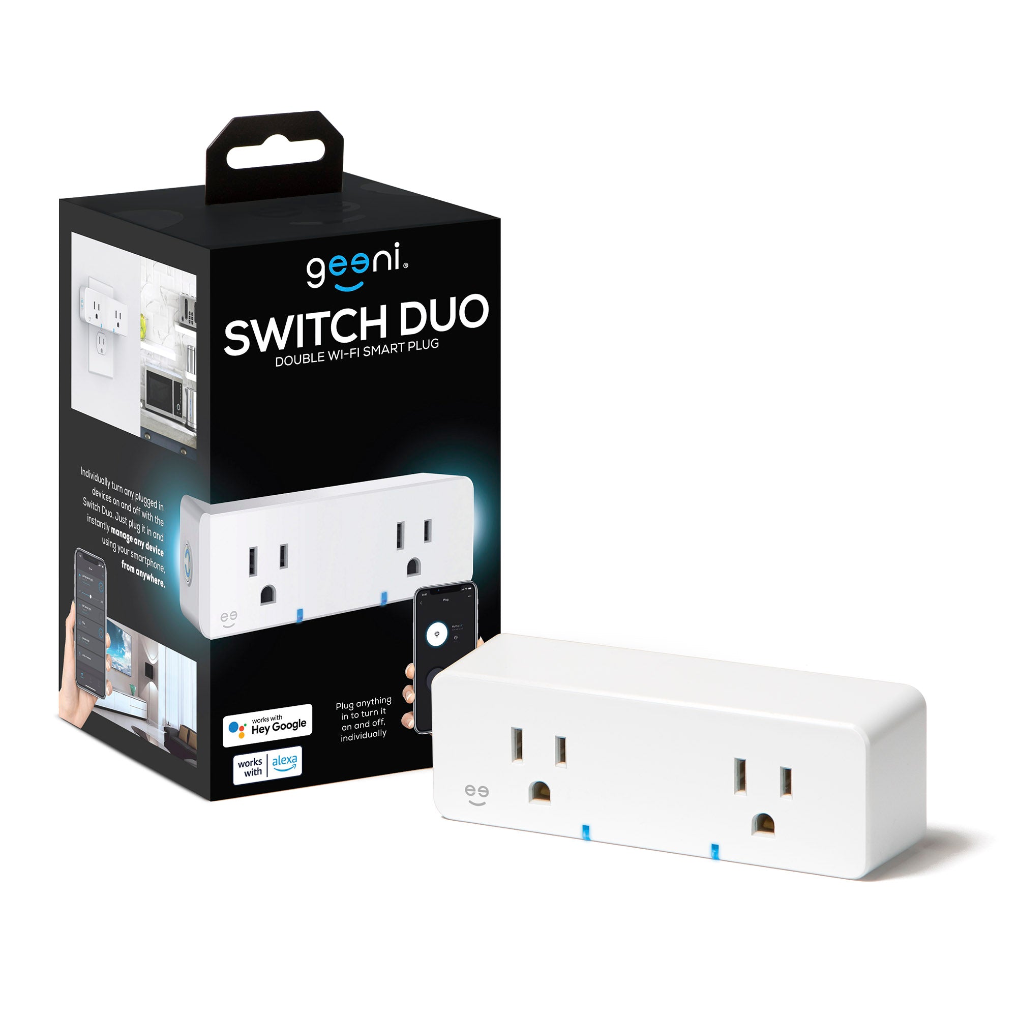 Geeni Switch Duo Double Smart Plug, White - 2 Outlets