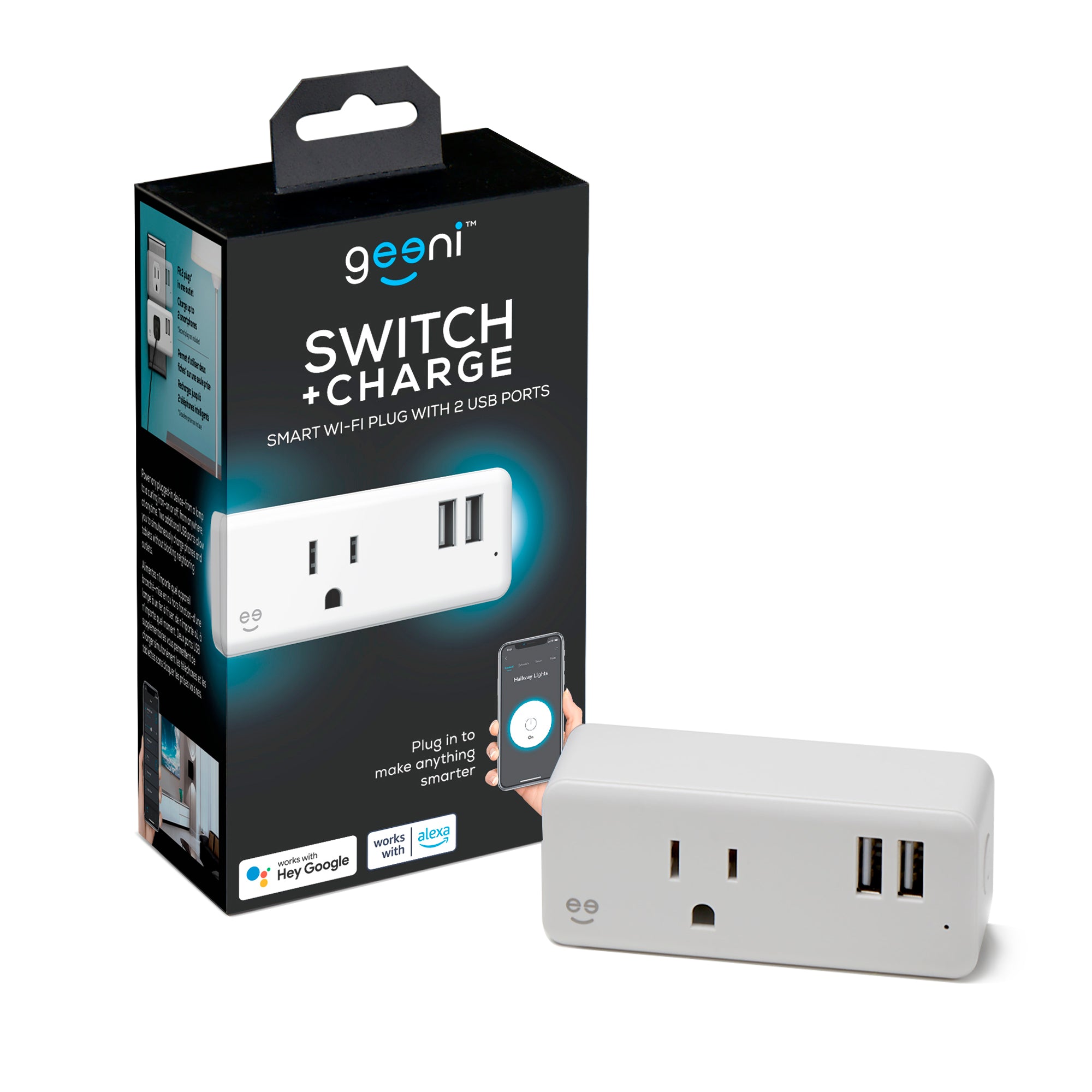 Geeni Switch + Charge Wi-Fi Plug with 2 USB Ports
