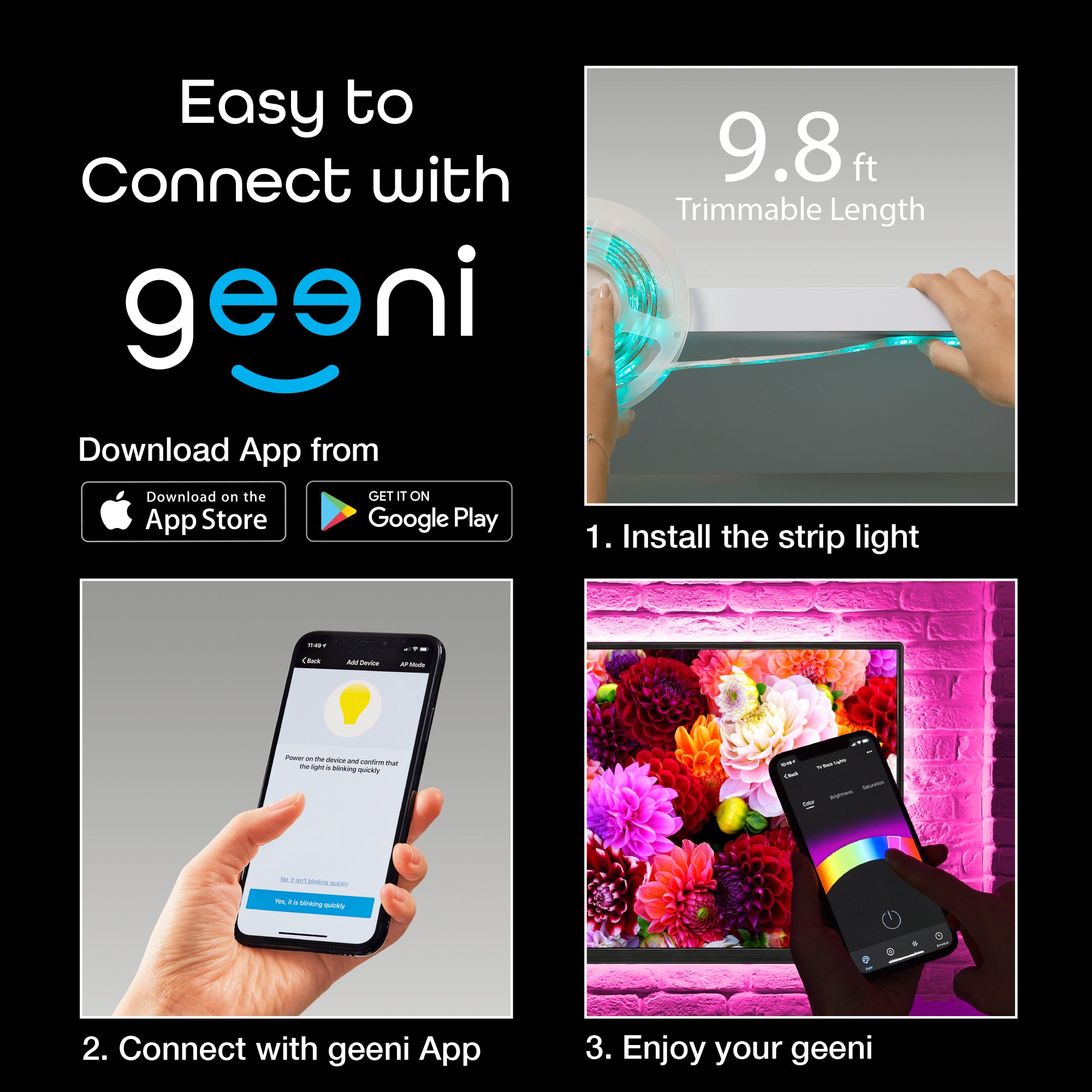 Geeni Prisma Plus Smart Wi-Fi LED Light Strip Kit, 9.8 ft.